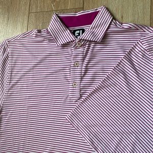 Men’s Footjoy Short Sleeve Golf Polo Shirt Size Large White With Purple Stripes